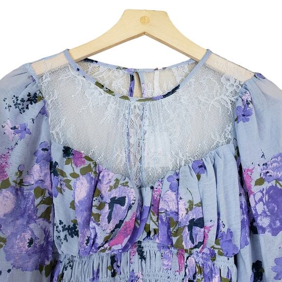 Free People Womens XS Daphne Blouse in Silver Blue Combo NEW - Picture 4 of 11